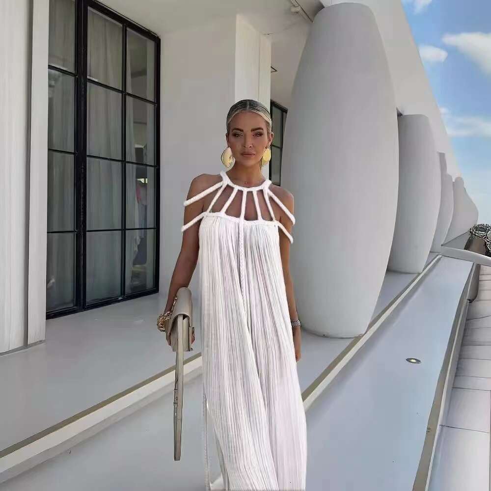 Maxi Dress Beach Summer Temperament Fashionable Sexy Suspender Beach Dress Tied Rope Bikini Cover Long Dress