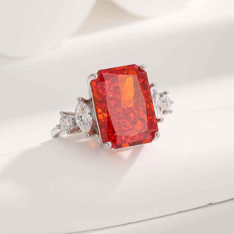 Colorful Rectangular Gemstone Ring with Five-Color Diamond Inlays, Stylish Luxury Women's Ring, Perfect for Birthdays and Anniversaries