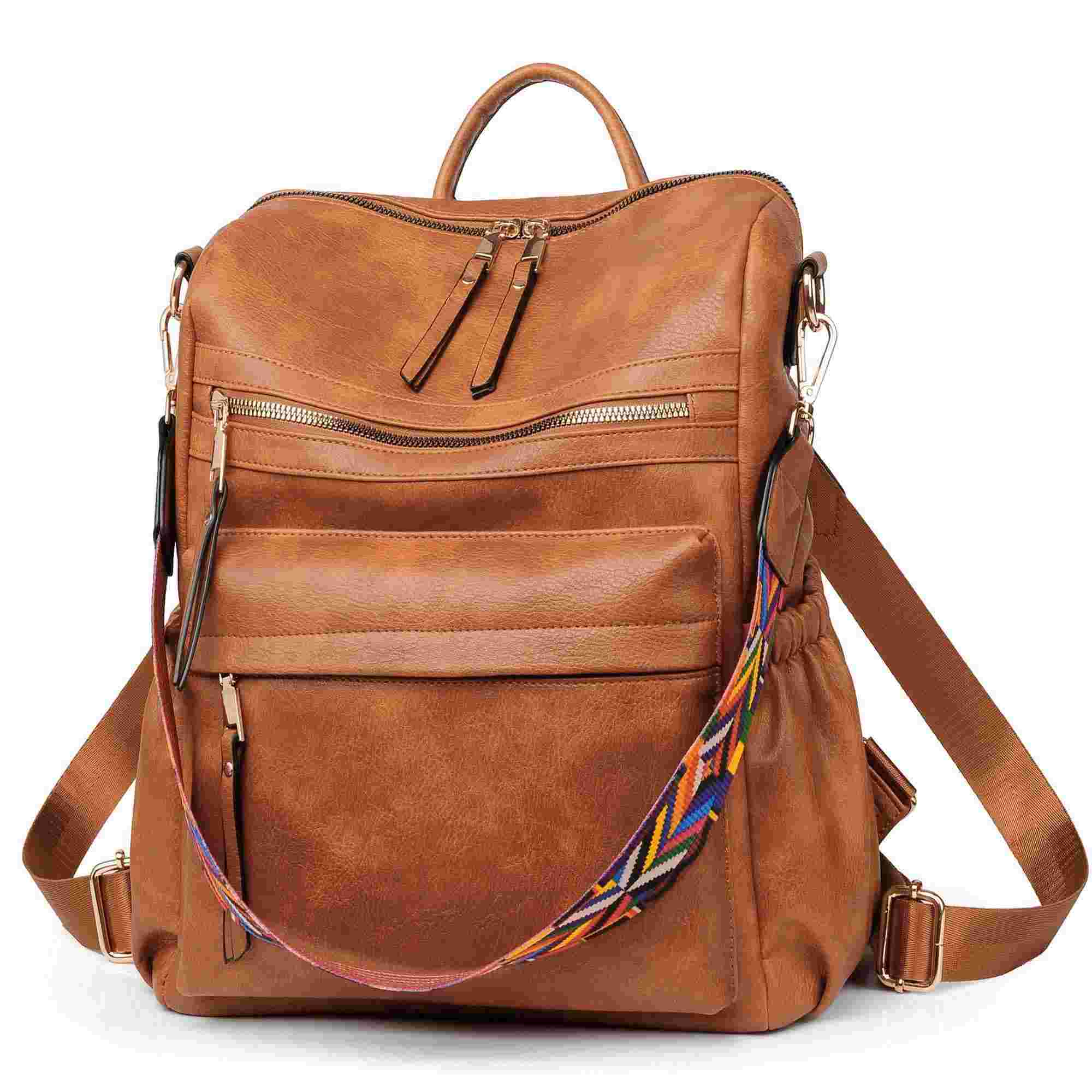 Backpack Purse for Women Fashion PU Leather Designer Anti-theft School Backpack Convertible Shoulder Bags Brown (Ship from Walmart WFS)