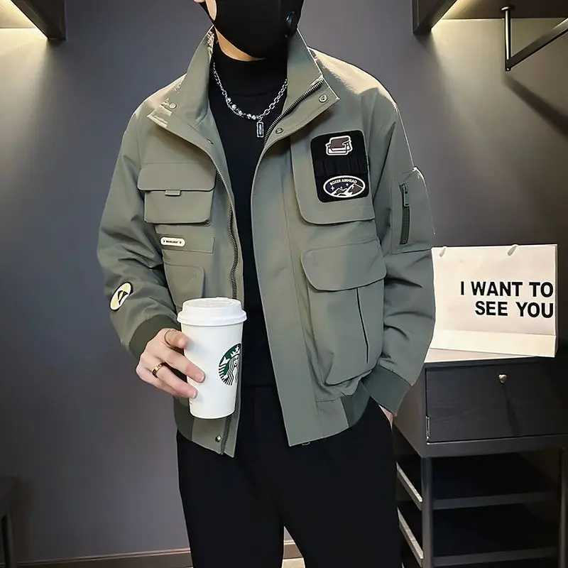 Spring and Autumn High-end Stand-up Collar Jacket Mens Trendy Brand Casual Handsome Jacket Trendy Versatile Workwear Top W250524