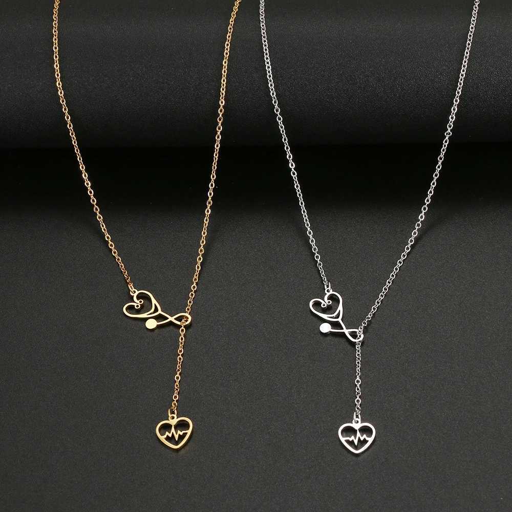 Stainless Steel Necklaces Stethoscope Electrocardiogram Pendant Collar Chain Fashion Necklace For Woman Jewelry Party Best Gifts XJ250524