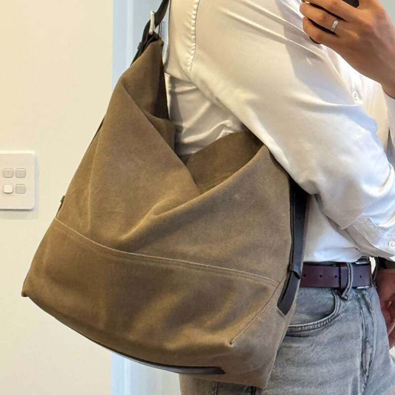 Tote Bag Lazy Style Tote Bag Large Capacity Canvas Bag Genuine Leather Women's Bag Crossbody Two-Color Bag Lady Bags