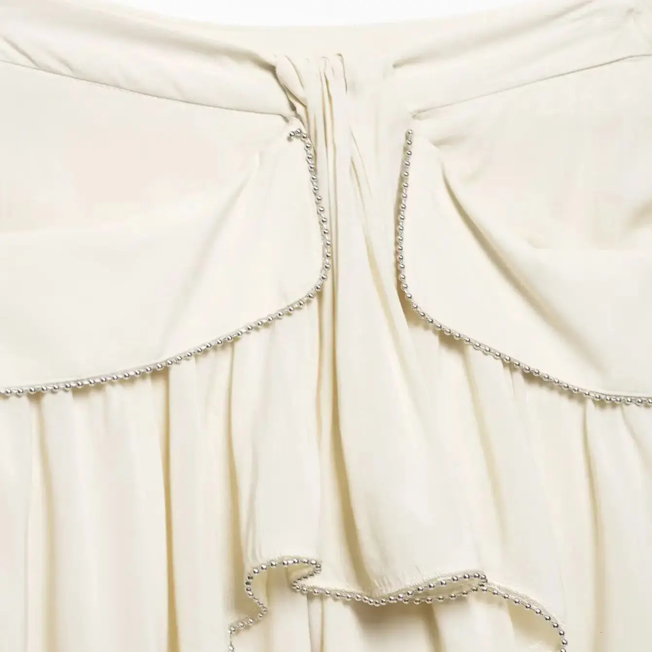 ZBZA Womens Aline Pleated Mini Skirt Layered High Waist Beaded Hidden Zipper Solid Spring Summer Female Chic 250516Z