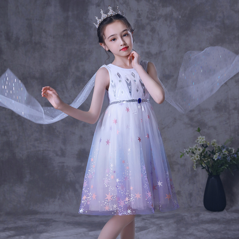 DISNEY Elsa Princess dress Princess dress Children's daily performance skirt White sleeveless dress little girl's skirt performance princess
