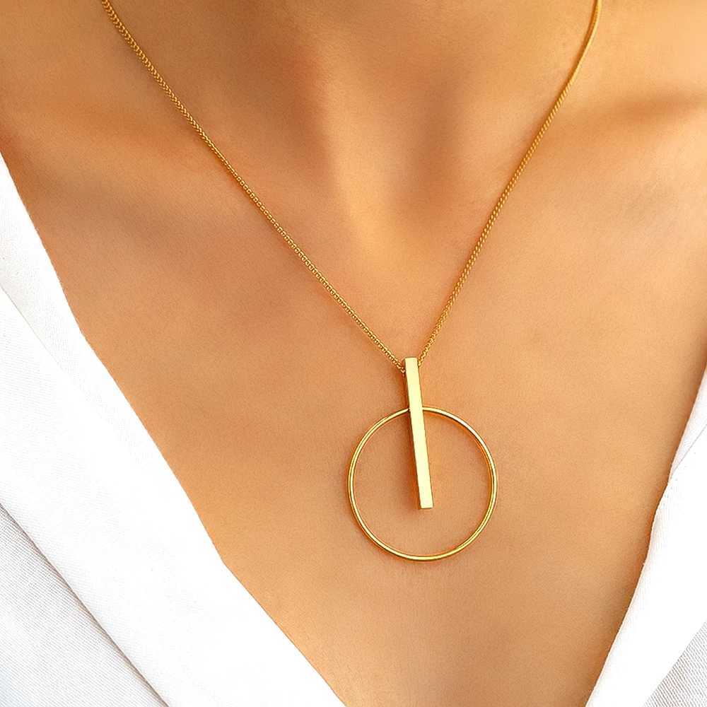 Stainl Steel Necklaces Minimalist Circle Sticks Pendants Popular Street Girl Choker Clavicle Chain Necklace For Women Jewelry XJ250524