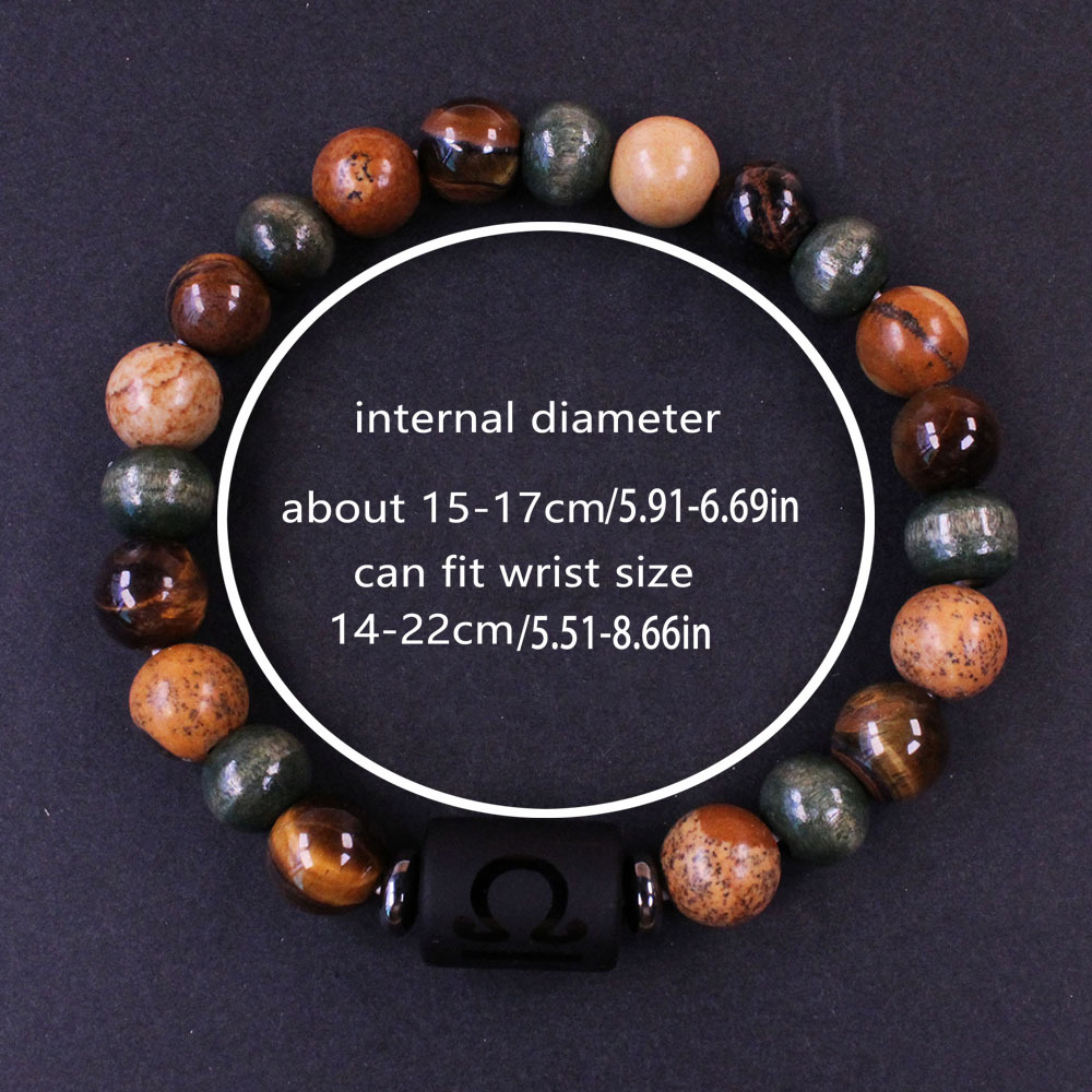 Zodiac Tiger Eye & Agate Picture Jasper Gemstone Bead Bracelets for All Astrological Signs