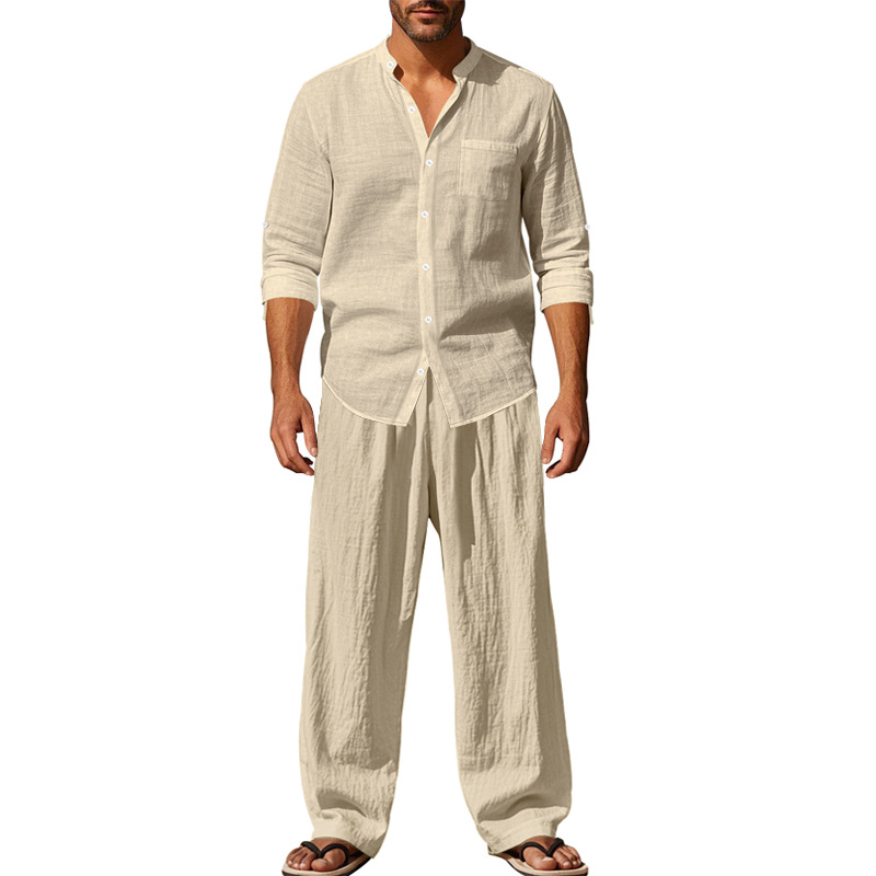 Fashion Solid Two Piece Suits Men Long-sleeve Tops Long Pants Outfits Men Spring Autumn Casual Simplicity Sets Streetwear