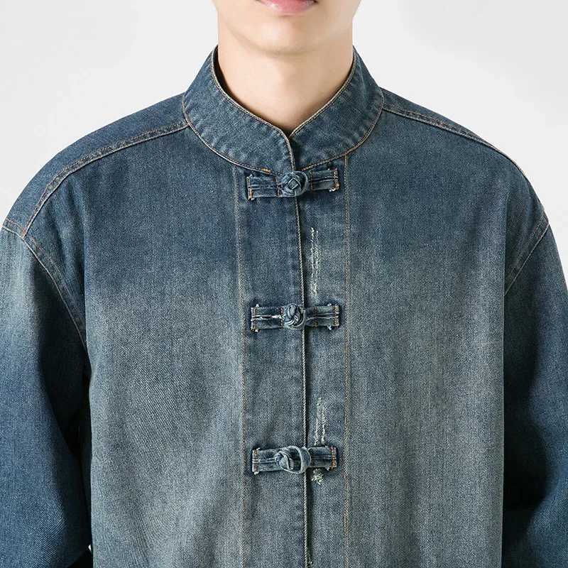 2024 Chinese Style Denim Jacket Men Streetwear Oriental Clothes Autumn Male Jeans Coat Vintage Fashion Hip Hop Loose Outwear W250524