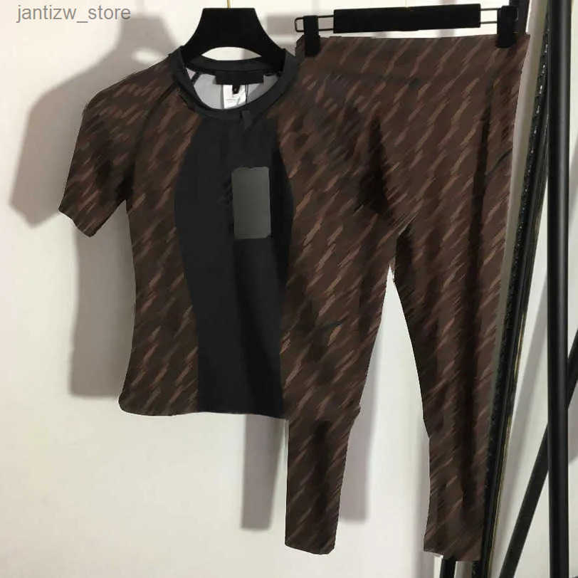 23ss Tracksuits Designer Brand Women F Letter Print Tight Short Slve T-shirt Slim Leggings Set High Quality Womens Clothes X250407 y25052433YG