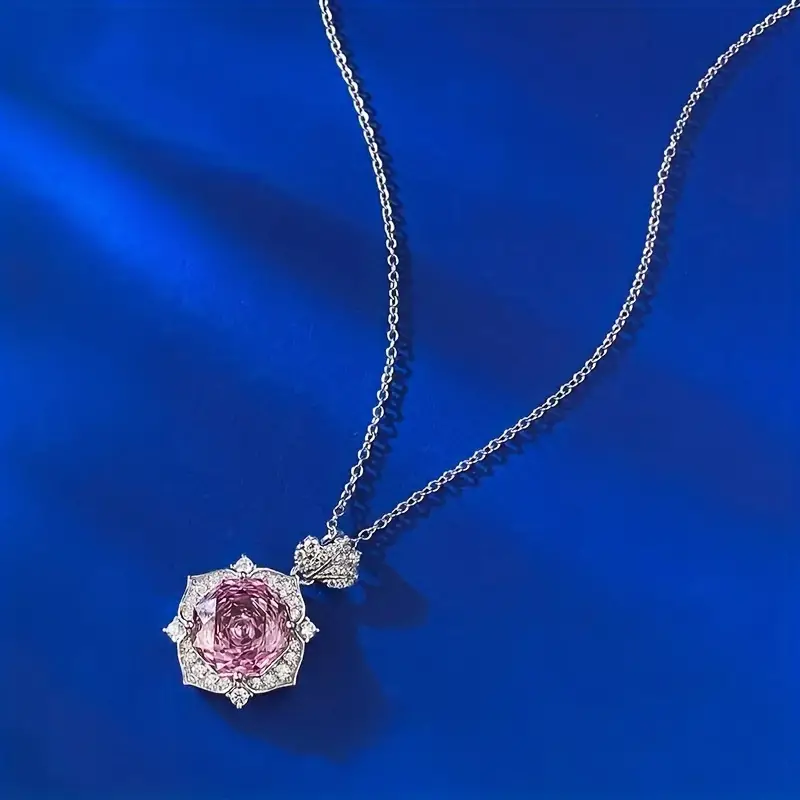 S925 sterling silver rose petal necklace 10mm rose purple red pendant personalized fashionable necklace pendant engagement birthday anniversary jewelr