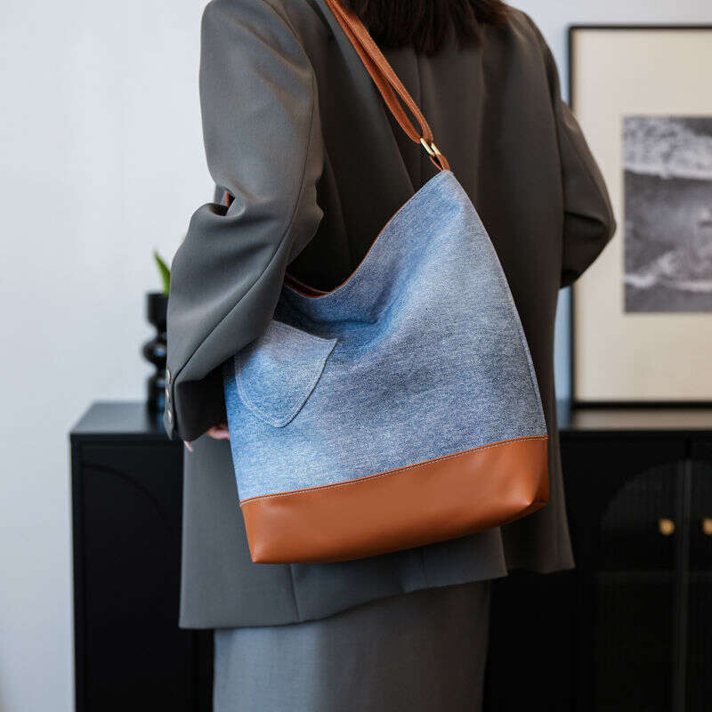 Denim bag splicing armpit bag large capacity female Joker shoulder bag Tote bag Crossbody bag