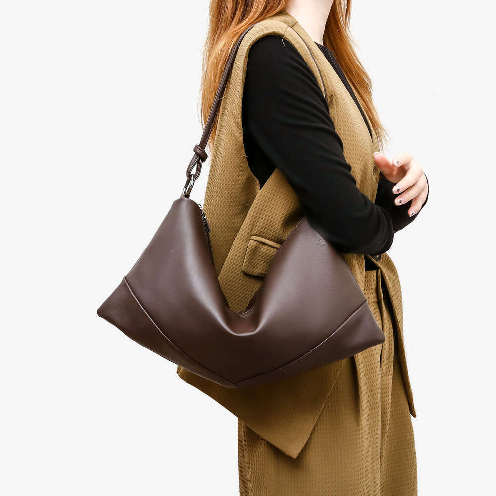 Tote Bag Genuine Leather Women's Bag Niche Design Large Capacity Tote Bag Original Innovative Solid Color Hand-Held Shoulder Crossbody Bag Lady B