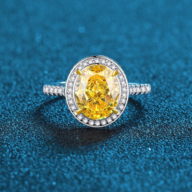 925 Sterling Silver Yellow Gemstone Ring with High-Carbon Diamond Accents, Luxury Fashion Jewelry for Women, Elegant and Stylish Ring
