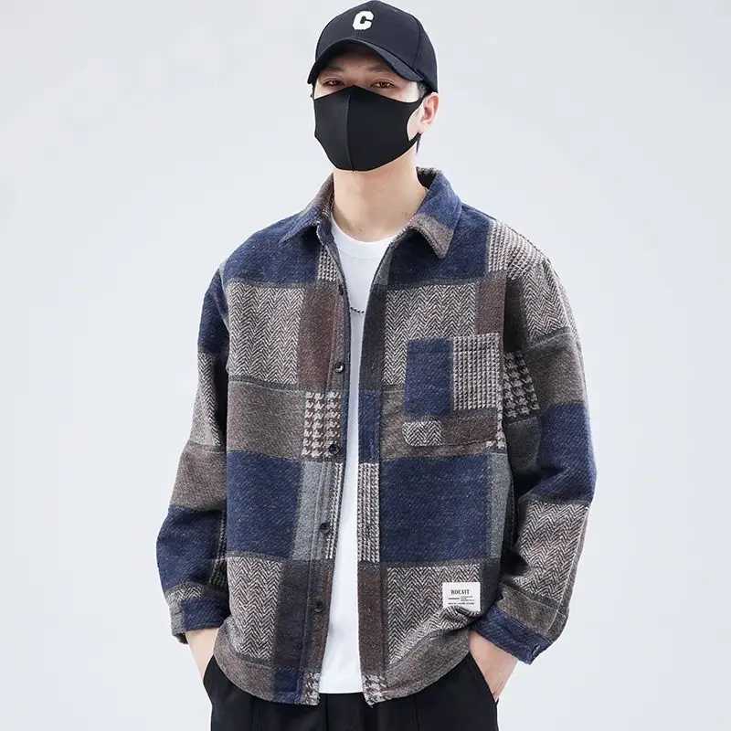 2025 New Shirt Lapel Jacket Men Loose Color Block Jacket Spring Top W250524