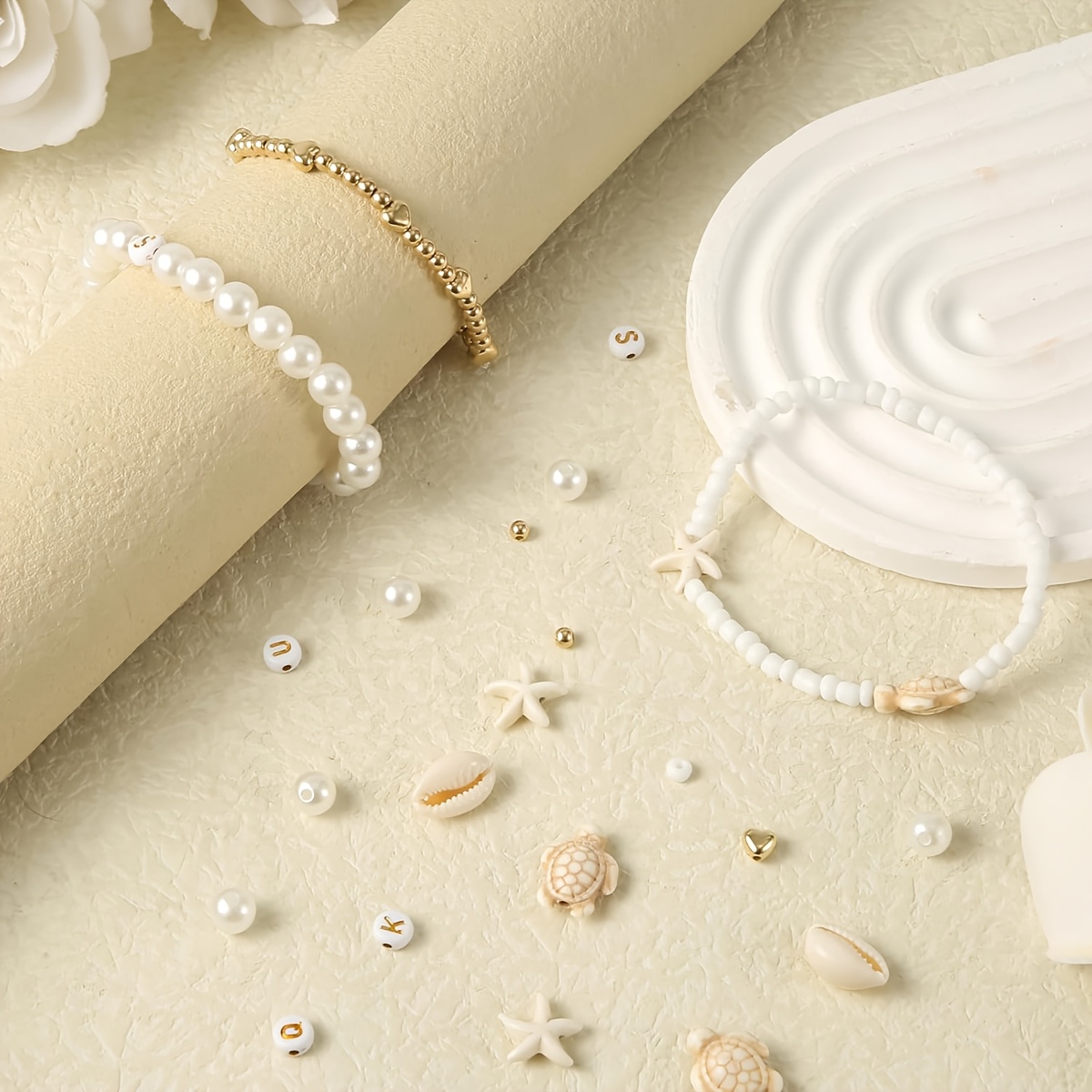 Moonlitwandering Beach Jewelry Bracelet Set - Ocean Collection Featuring Seashell, Sea Turtle, Alphabet & Heart Charms