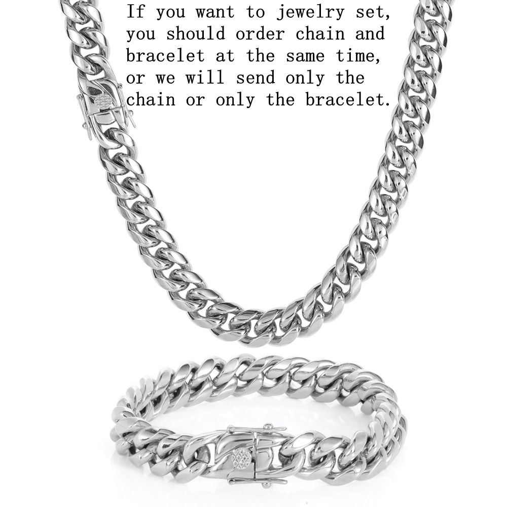 Cuban Link Chain Necklace Bracelet Jewelry 18K Real Gold Plated Stainless Steel Miami Necklace with Design Spring Buckle