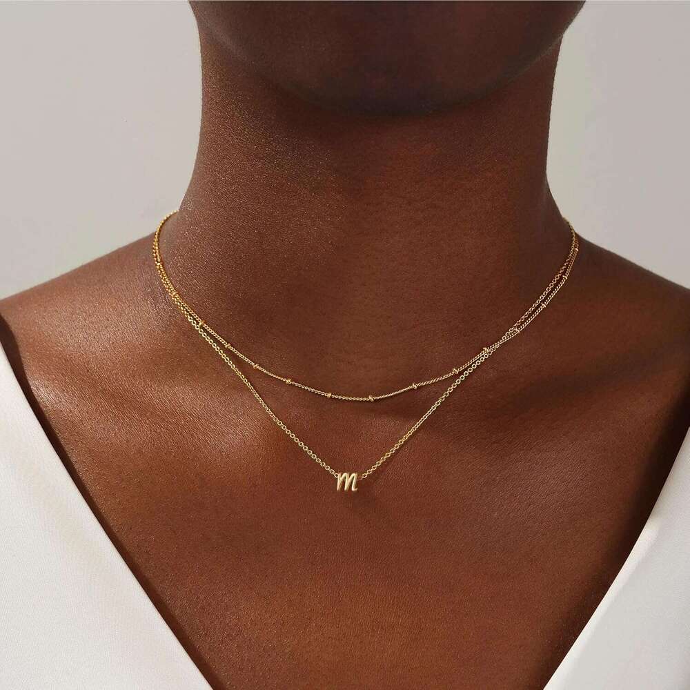 Fashionable, 14K Plated A-Z Pendant Small Personalized Interwoven Layered Gold Initial Letter Necklace Women's Jewelry