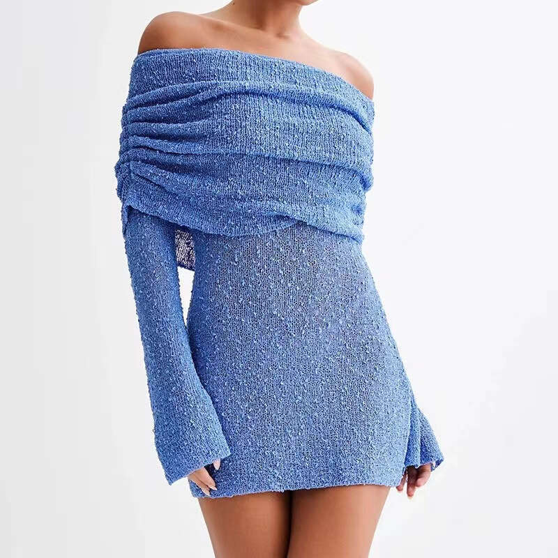 Maxi Dress New Knitted Short Beach Skirt Women S Sexy Perspective Long Sleeve One Shoulder Dress Long Dress