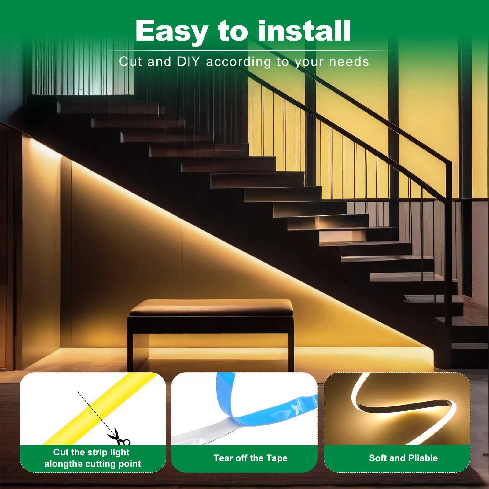 LED COB Light Strip Motion Sensor Flexible Diode Tape 3mm 5V USB Linear Indoor Lighting Lamp Room DIY TV Mirror Backlight W250524