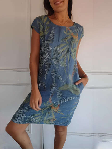 Maxi Dress Women S New Round Neck Pocket Loose Printed Short Sleeved Dress Floral Dress