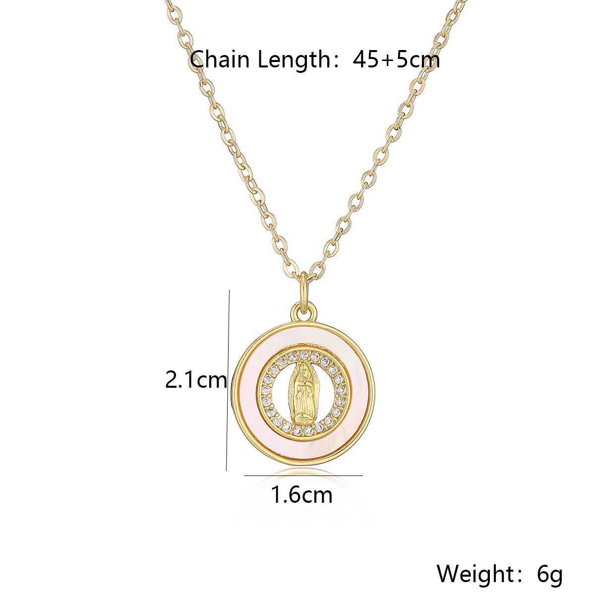 NEWBUY Fashion Gold Color Round Cross Virgin Mary Pendant Necklaces For Women Shiny CZ Zircon Inlay Christian Jewelry XJ250524
