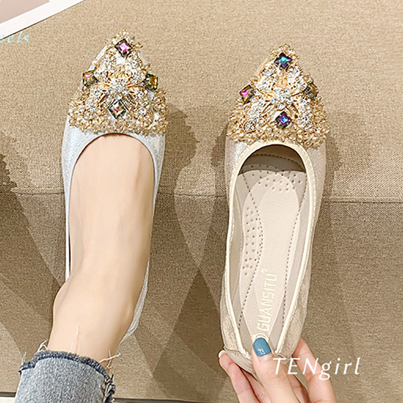 2025 designer ballet flats heels glisten loafers rhinestone beaded butterfly design pointed toe shoes summer comfort daily fashion luxury women single