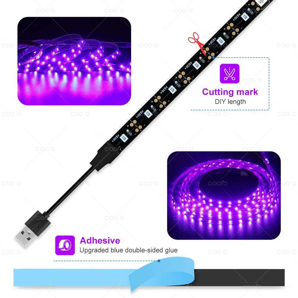 UV LED Light Strip Flexible LED Strip Light Ultraviolet UV Lamp 395-405nm Black Light 2835 SMD DC5V LED Ribbon For Glow Party W250524