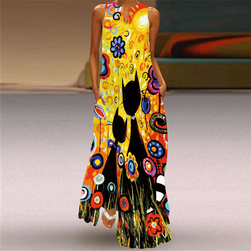 Maxi Dress New Summer Sleeveless Long With V Neck Printed Emerald Flower Dress For Women S Clothing Floral Dress