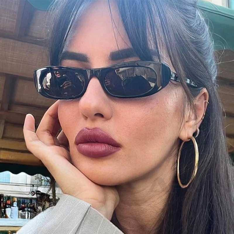 Trendy Cat Eye Black Sunglasses Women Brand Narrow Frame Rectangle Shades Small Eyewear Men Sun Glasses Female Male UV400 M250524