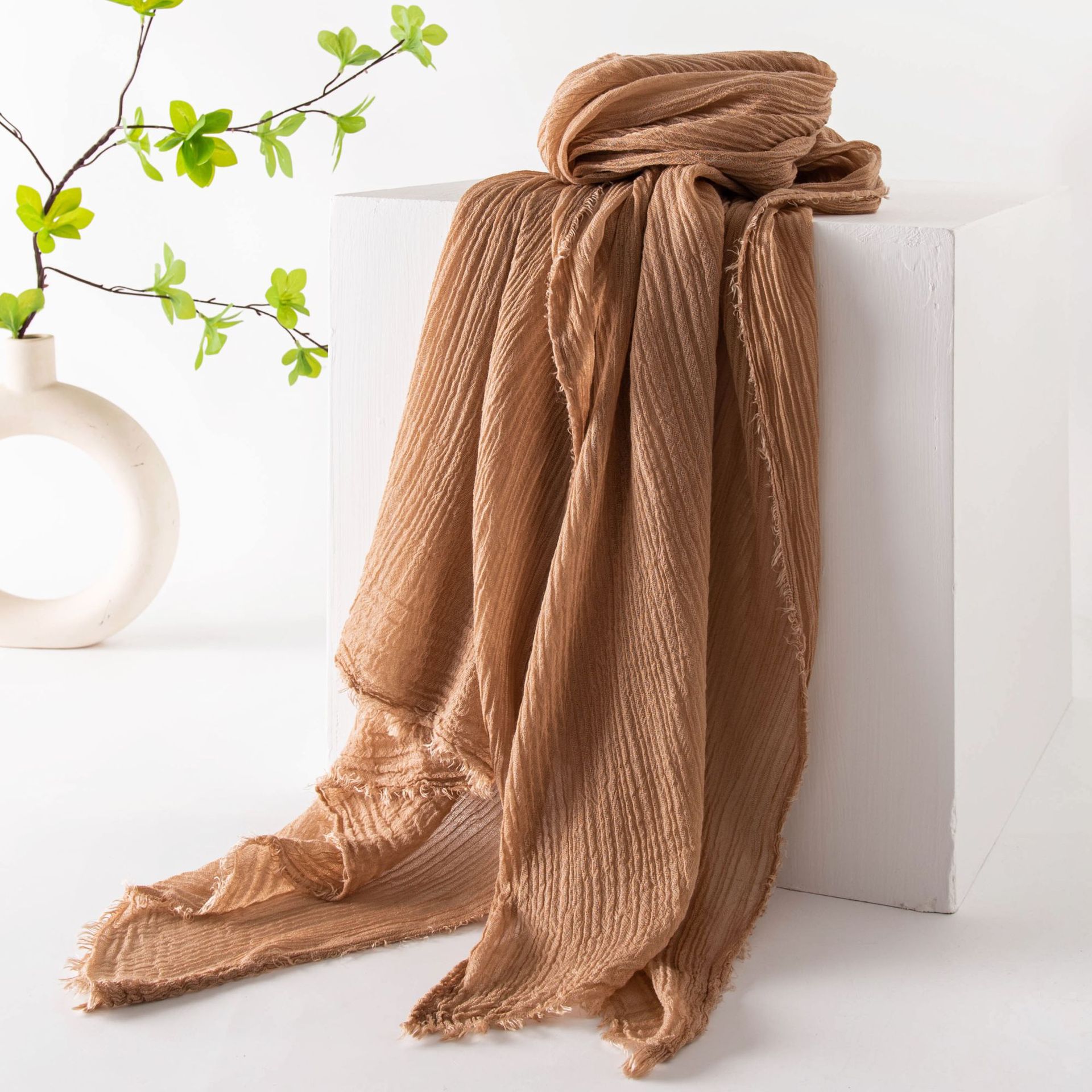K806 Spring and summer scarf imitation cotton and linen pure color simple sunscreen shawl female high-grade long silk scarf travel headscarf wholesale