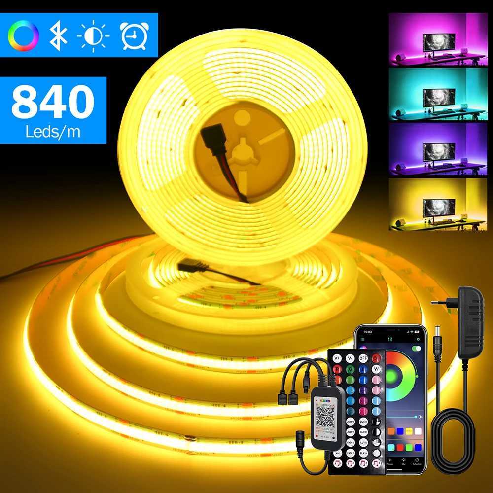 12V Bluetooth RGB COB LED Strip 44key 24key Remote Control EU US UK AU Power Kit Flexible Light Tape 840LED/m 0.5m 5m Home Decor W250524