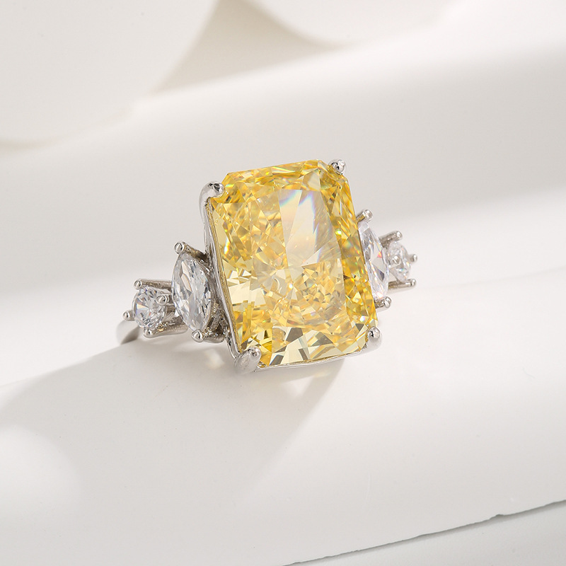 Colorful Rectangular Gemstone Ring with Five-Color Diamond Inlays, Stylish Luxury Women's Ring, Perfect for Birthdays and Anniversaries
