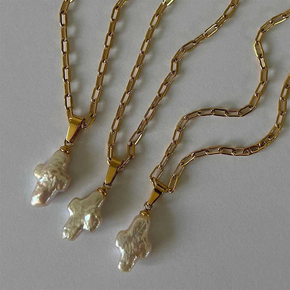 Dainty Nature Freshwater Pearl Cross Necklace White Pearls Link Chain Choker Stainl Steel Female Elegant Jewelry 2024 New XJ250524