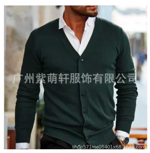 Autumn and Winter New Mens Coat Fashion Solid V-Neck Cardigan Knit Mens Sweater W250524