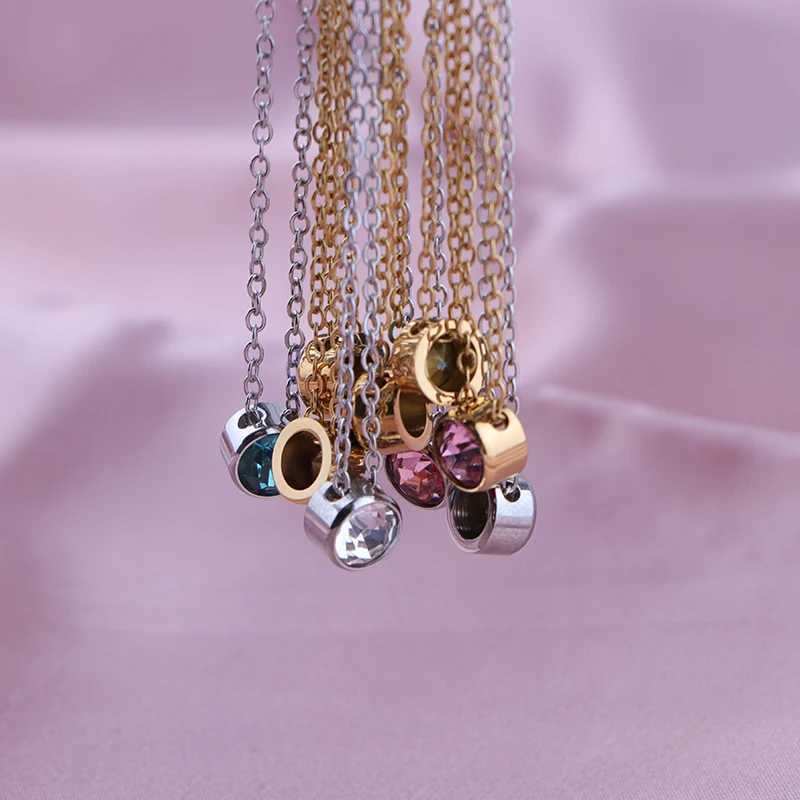 Stainl Steel 12 Birthstones Pendant Necklaces Colorful 12 Month Birthstone Charms for Women Girls Birtay Jewelry Gift XJ250524