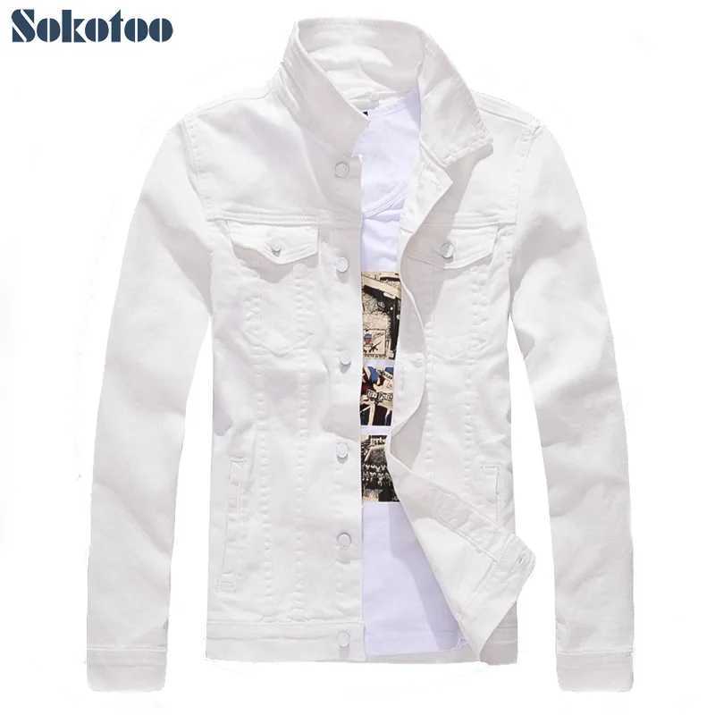 Sokotoo Mens slim full sleeve all match denim jean jacket Casual black white fancy colored coat Outerwear W250524