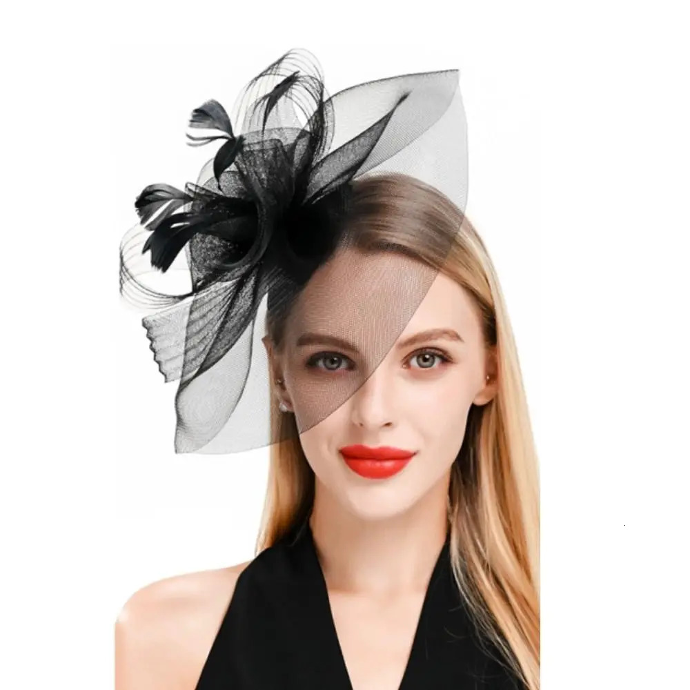 Fashion Handmade Lady Women Fascinator Bow Hair Clip Headwear Lace Feather Mini Hat Wedding Party Accessory 250519