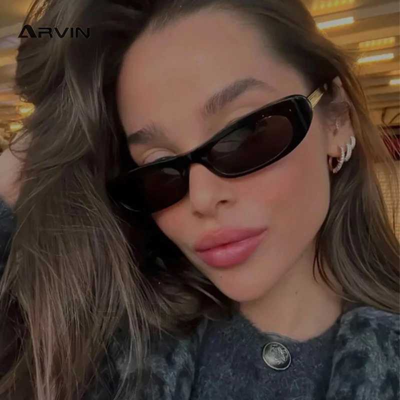 Trendy Cat Eye Black Sunglasses Women Brand Narrow Frame Rectangle Shades Small Eyewear Men Sun Glasses Female Male UV400 M250524