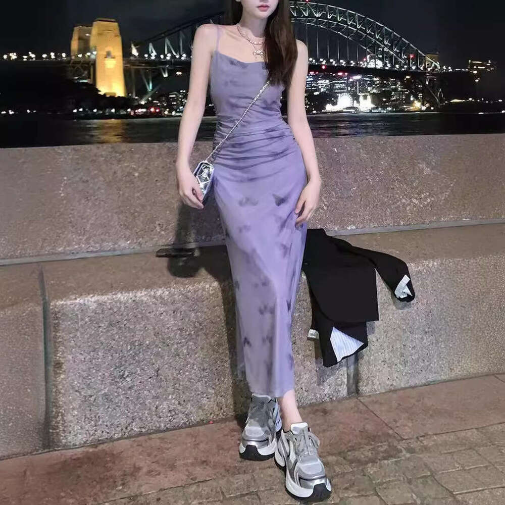 Maxi Dress French Purple Floral Suspender Dress For Children Summer Vacation Beach Skirt Early Spring New Style Long Dress