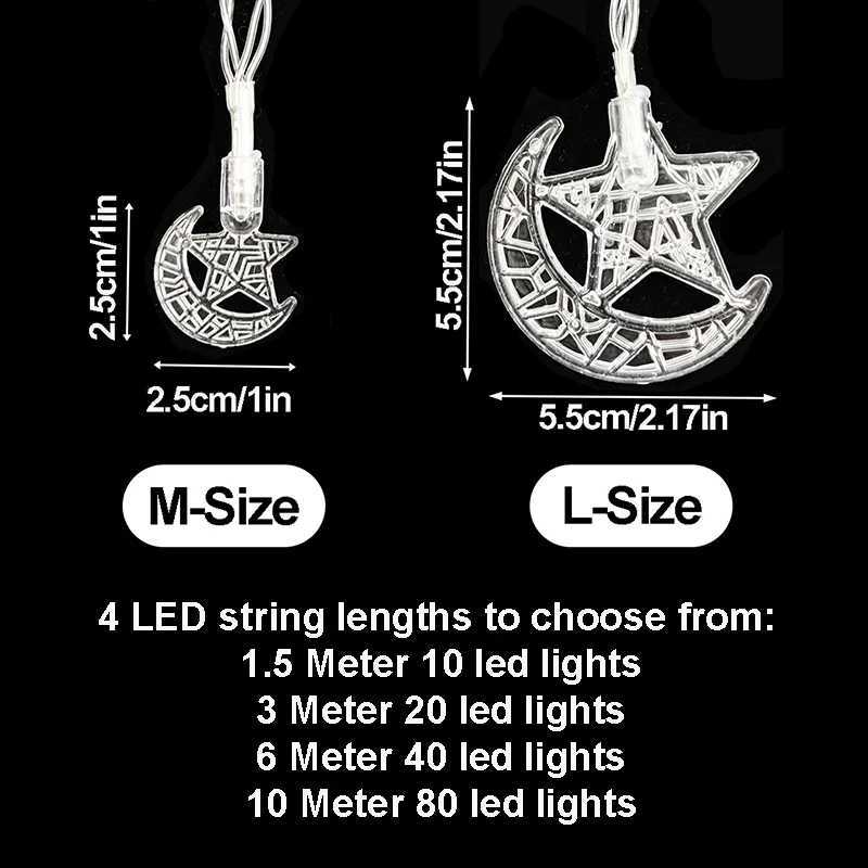 1-10M Led String Lights moon star lamp Eid Moon Star decoration Hanging String light luminous Star Moon ramadan home decoration W250524