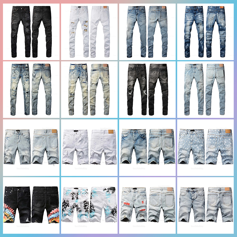 Designer jeans shorts men jean mens slim fit ripped patch denim cargo jeans short vintage ripped graffiti pants