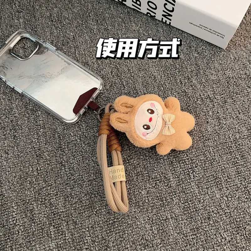 Cute Labubu Pendant Cartoon Anime Pink Rabbit Plush Doll Handchain Lanyard Mobile Phone Universal Decoration Bag Pendant Gift W250526