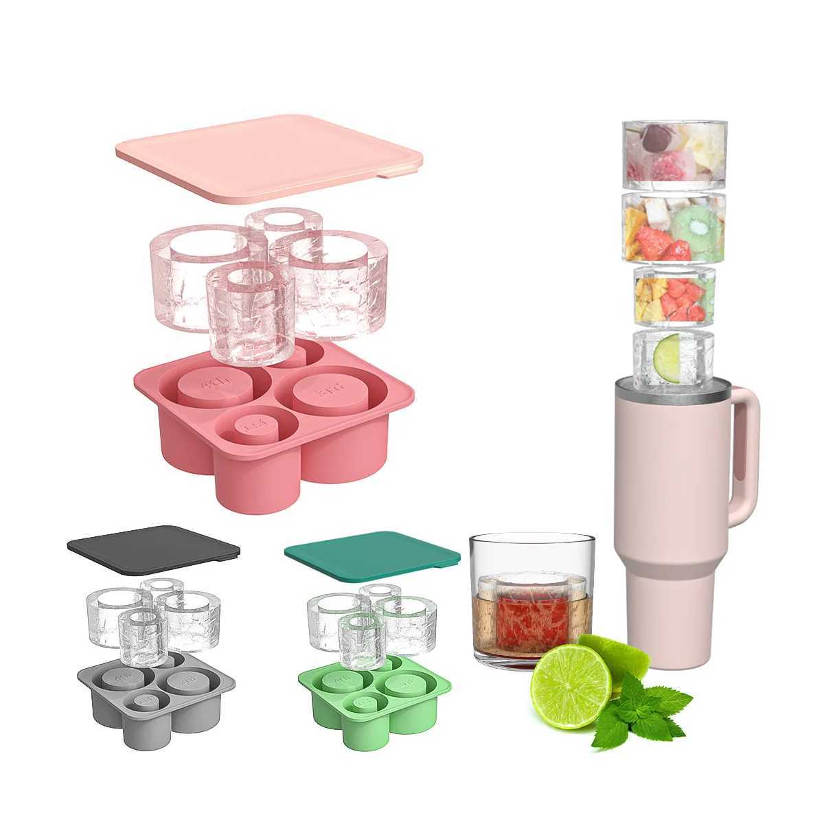 Silicone Ice Cube Tray Mold for Cup Tumbler 20oz 30oz 40oz Cylinder Ice Cube Maker with Lid Kitchen Accessories Gadget X250524