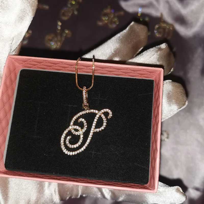 Grandbling Cursive 26 Initial Letter Pendant Necklace High Quality 5A Cubic Zirconia CZ Alphabet Name Jewelry XJ250524