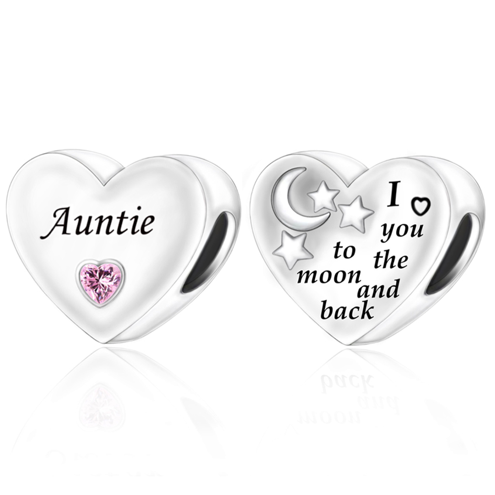 FewDook 2025 New Original Family Heart Grandma Daughter Son I Love You To The Moon & Back Charm Beads Fit Pan Charms Bracelet Fine Jewelry Designer fo