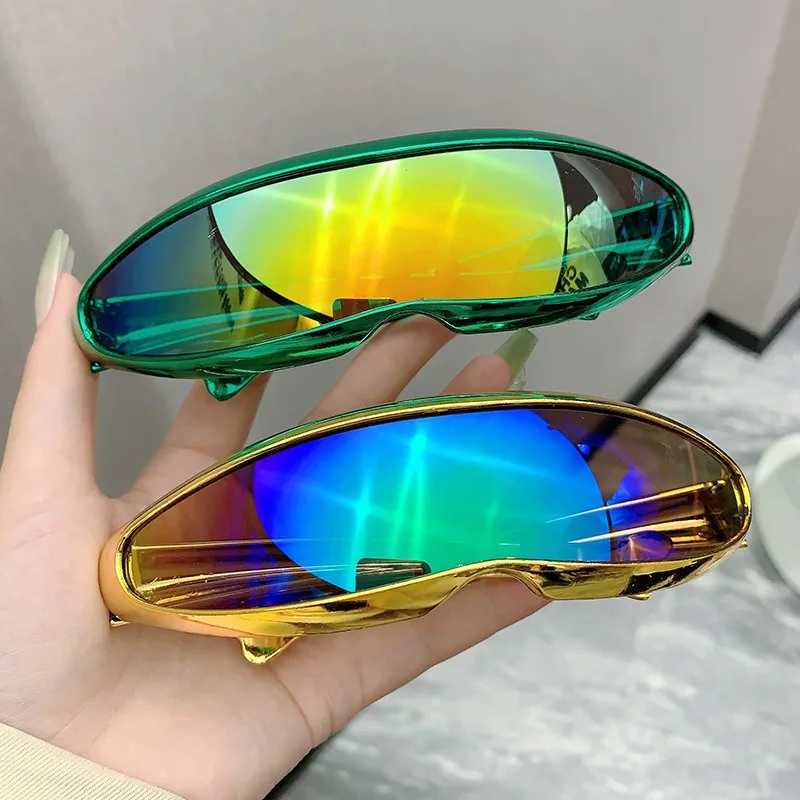 Futuristic One-piece Mirror Personalized Electroplated Sunglasses Women Men 2025 Y2K Steampunk Goggles Rave Party Glasses UV400 M250524