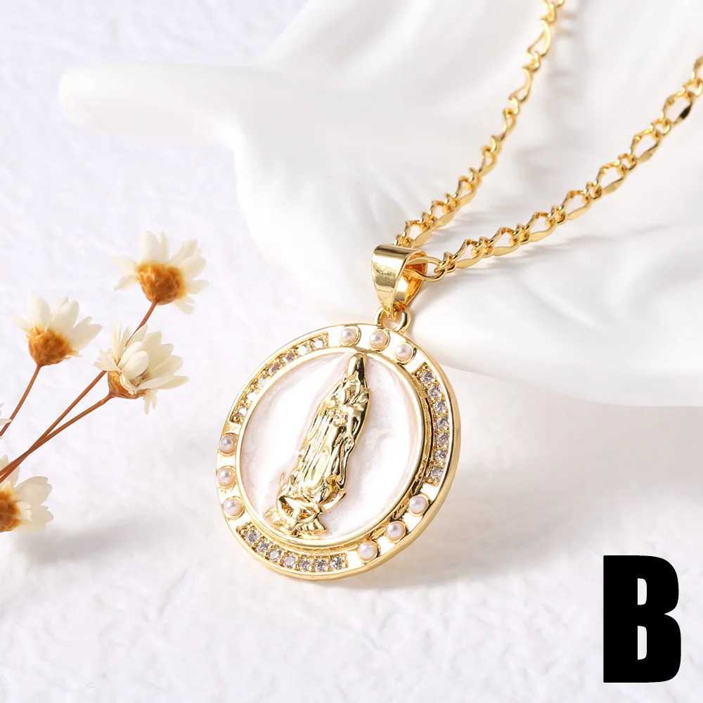 White Pearl Holy Death Necklaces for Women Gold Plated Round Virgin Mary Necklaces Amulet Jewelry Gifts retail89 XJ250524