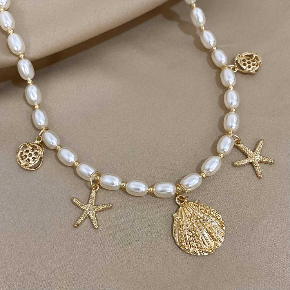 Greater Train Starfish Shell Charms Imitation Pearl Chain Choker Necklaces for Women Statement Party Jewelry Gifts XJ250524