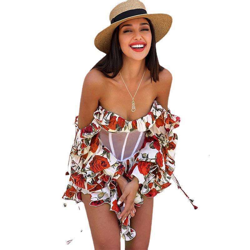 Maxi Dress AL Temperament Perspective Waistband Printed One Shoulder Dress Casual Vacation Style Fashionable Short Skirt For Women Floral Dress