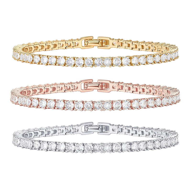 Fashion Jewelry Stainless Steel Plated 18K Gold Square Zirconia Classic Crystal Women's Tennis Bracelet